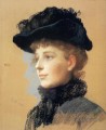 Portrait d’une femme avec chapeau noir portrait Frank Duveneck